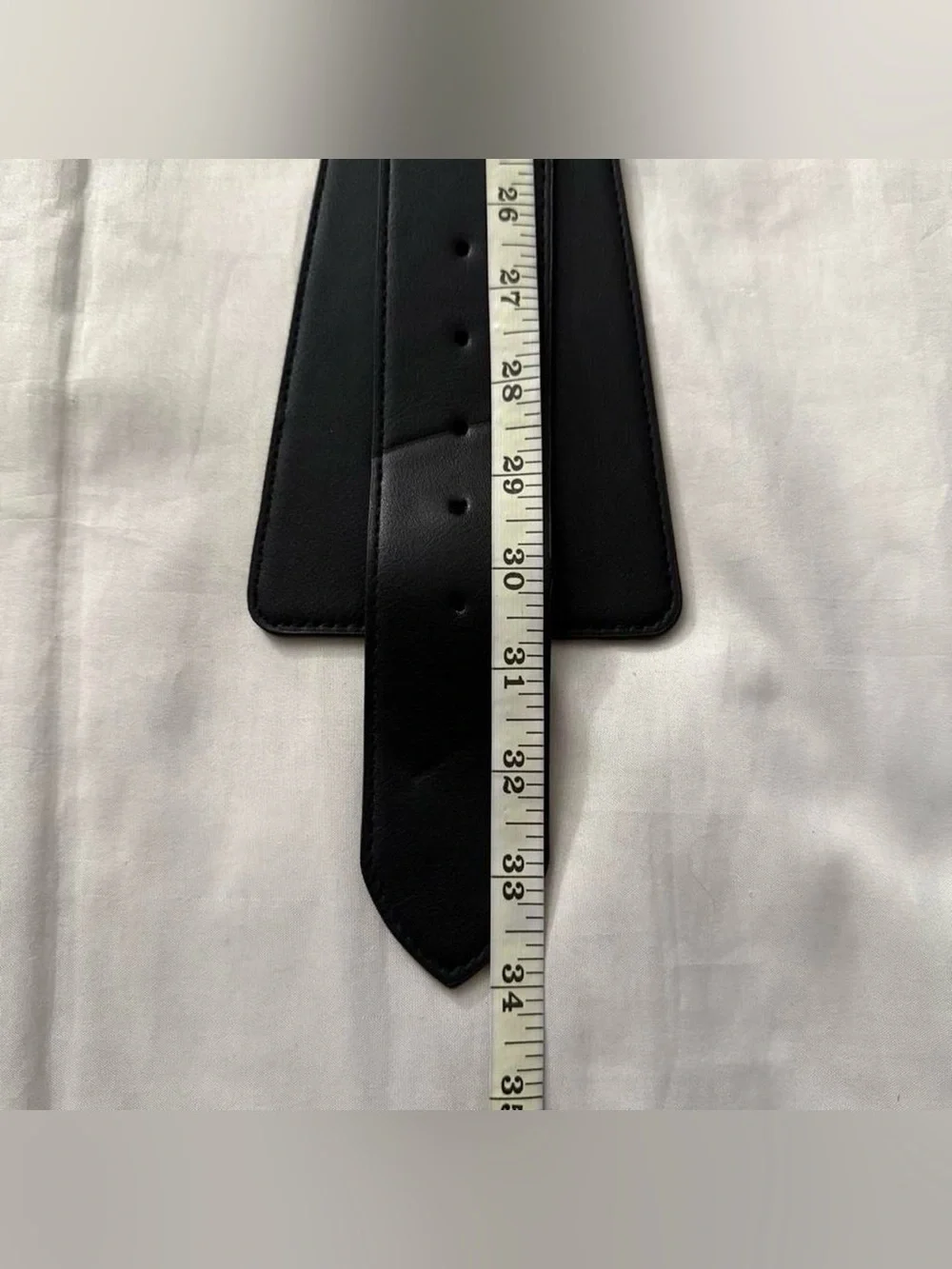 Black wide PU leather elastic waistband belt with gold tone buckle